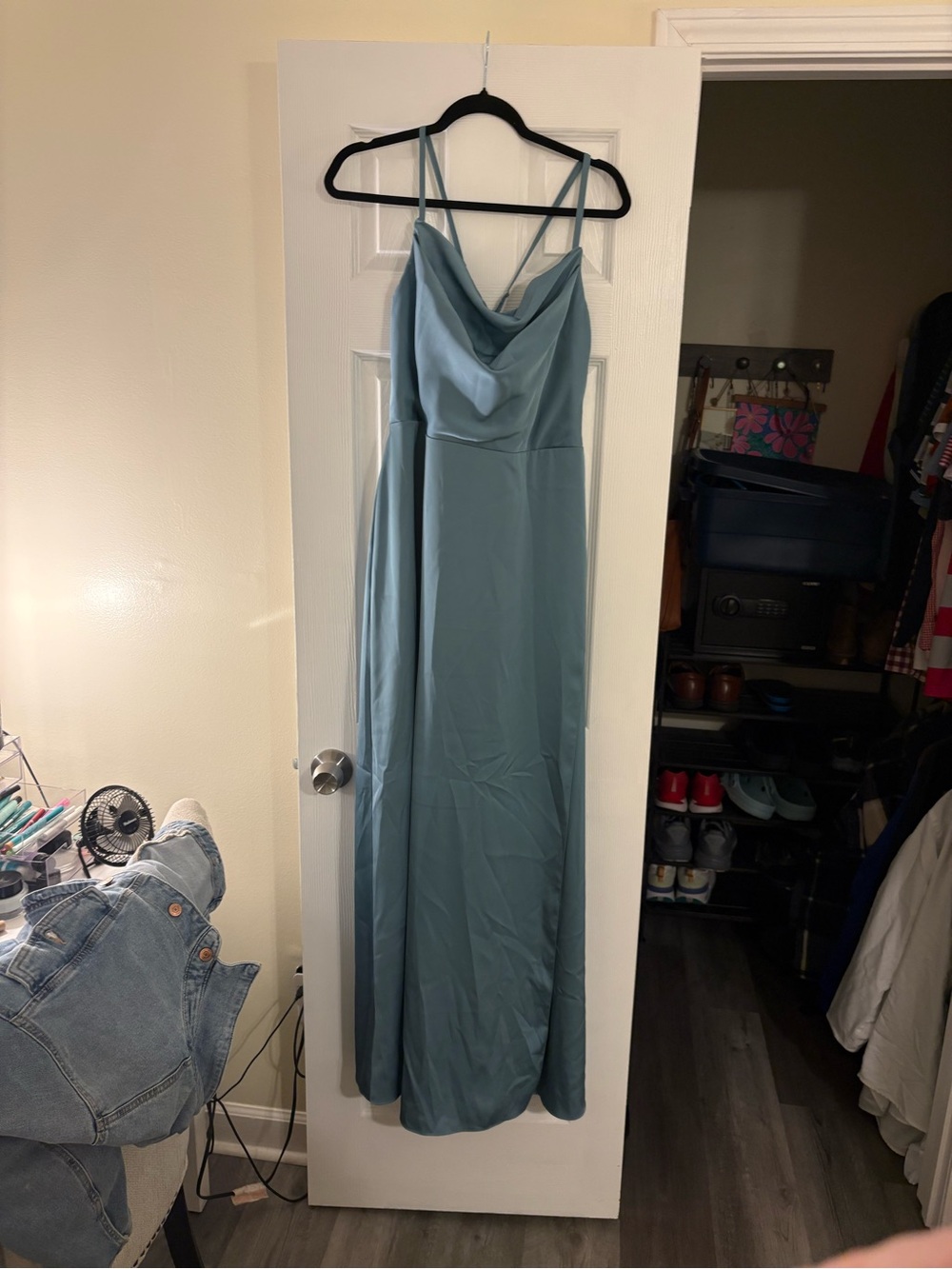 Azazie Satin Naomi Dress in Moody Blue